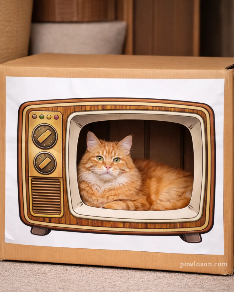 Retro TV printable template for decorating a cat cardboard box